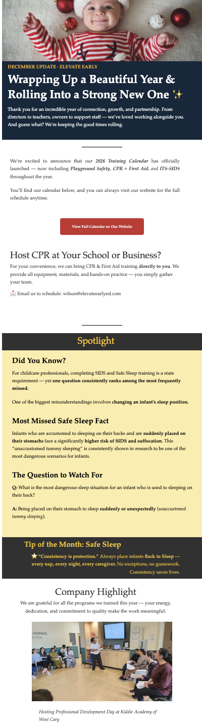 Informational / Announcement Email - December Newsletter: Wrapping Up a Beautiful Year