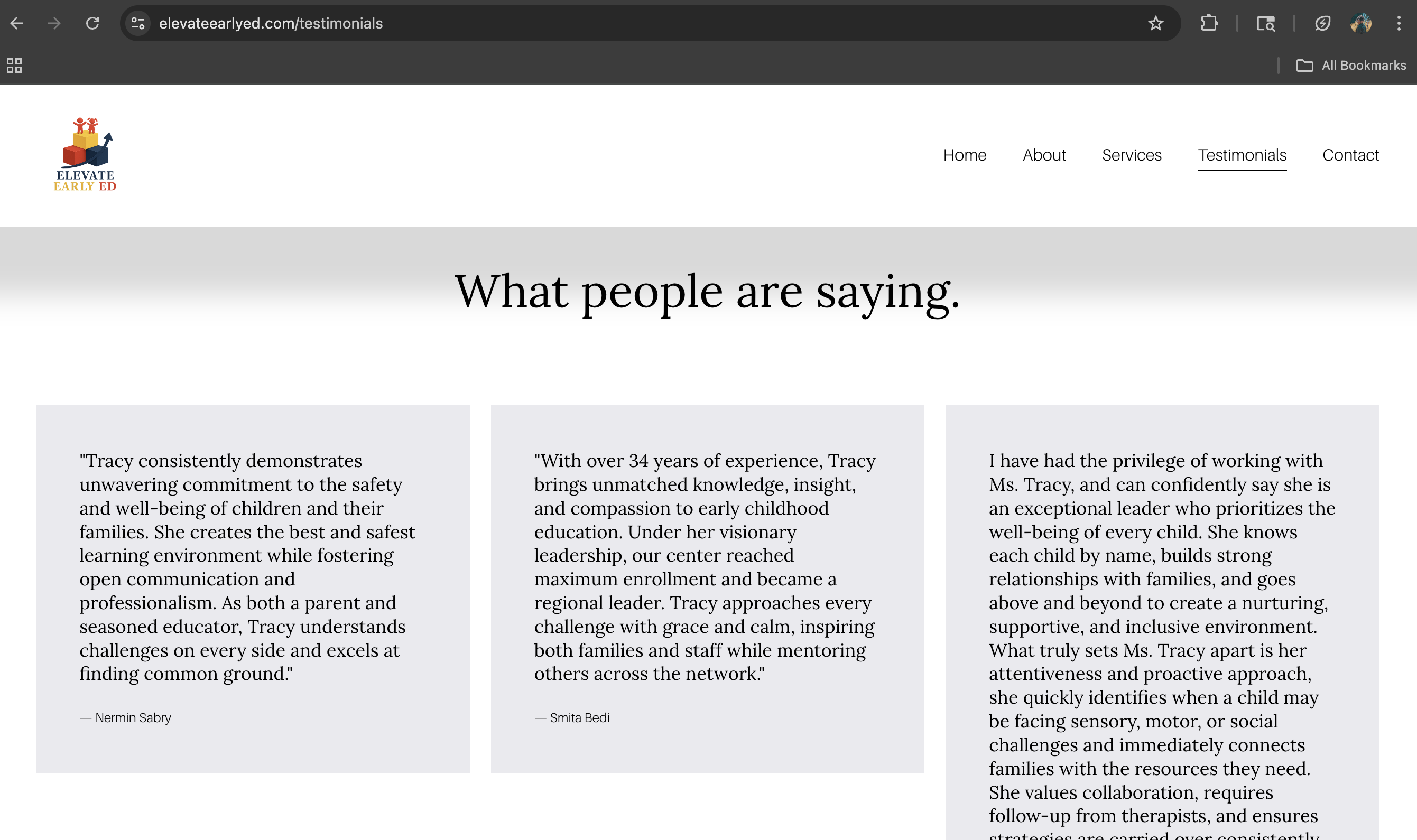 Testimonials before - basic What people are saying page